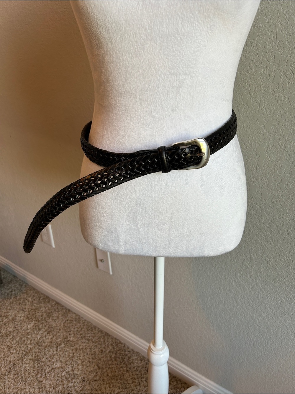 BRIGHTON VTG Men's Black Braided Leather Belt with Silver Buckle Size 38